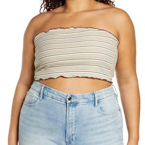 NWT Plus Size Women's Bp. Stripe Rib Tube Top, Size 2X - Ivory 3785